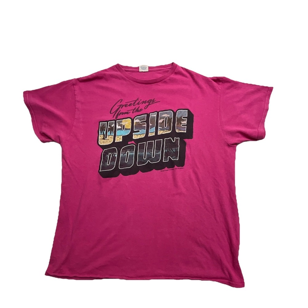 Delta Pro Weight Pink Greetings from Upside Down Graphic Men's Crew Neck T-Shirt